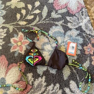 Roxy Brown Bikini Top with Colorful Accents